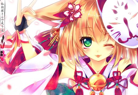 foxgirl - manga, anime, mask, bell