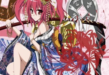 touhou - girl, katana, anime, kimono, manga