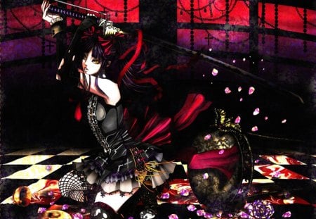 gothic girl - anime, girl, katana, manga