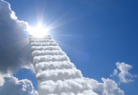 Stairway to heaven - the clouds, the sky, the staircase, the sun