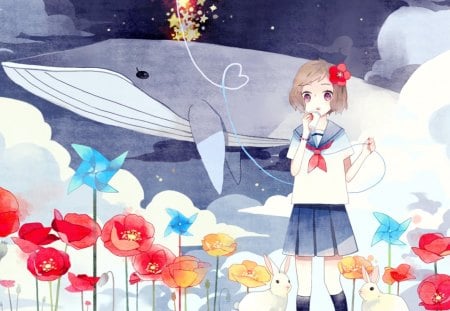 Imagination - girl, whale, anime, kyang