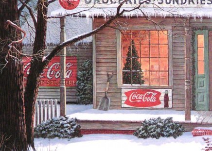 Coca Cola Store - winter, coca cola, tree, snow