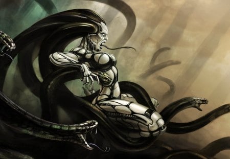 Medusa - fantasy, medusa, snake, woman, dark