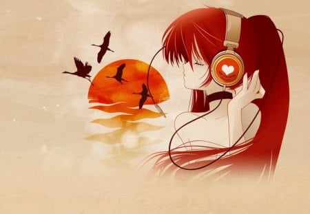 Swan Lake - music, sun set, anime lady, cant think of a fourth