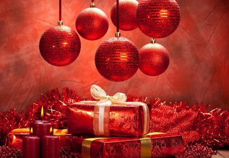 Christmas balls and gifts - christmas, holiday, decoration, ball