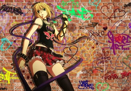 Fate Stay Night Saber - abstract, brick wall, fate stay night saber, cant think of a fourth