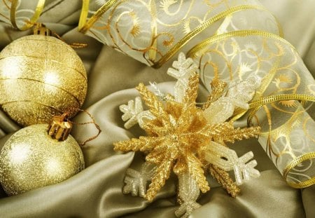 Christmas decoration - ball, decoration, snowflake, golden, ornament, yellow, glitter