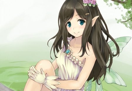 lil' fairy - sexy, hot, girl, female, long hair, wings, anime girl, fantasy, wing, anime, sweet, fairy, cute, flower, dress