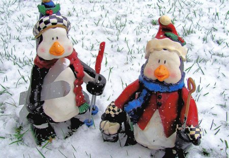 Penguin Snow Ready !! - christmas, winter, nature, penguins, cold, snow