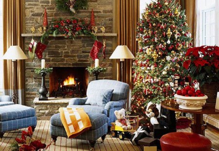 Christmas Tree - christmas tree, architecture, fireplace, house