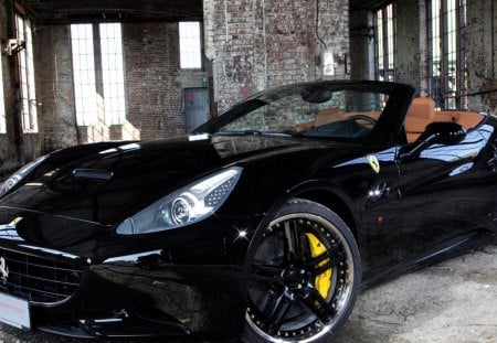 ferrari california  edo competition - car, loft, convertible, abandoned, black