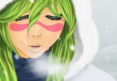 Breath - girl, artwork, breath, winter, snowflakes