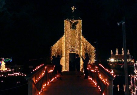 Christmas Church - old church, church, christmas, lights