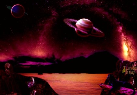 Space Landscape - lakes, stars, scifi, planets, space