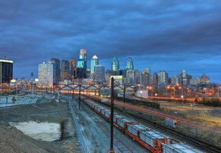 railway to the city of brotherly love - morning, city, train, tracks