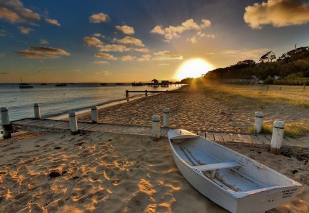 Sunset on the beach - clouds, sunset, beach, sun