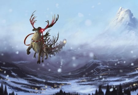 Santa claus is coming - beautiful, landscape, colors, wishes, santa, rendeer, nature, claus, color, sky