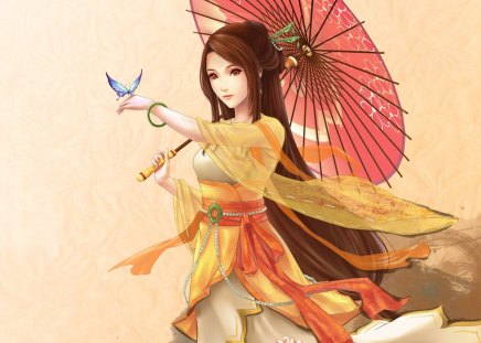 butterfly - nice, woman, beauty, female, hot, fine art, anime girl, fantasy, art, pretty, umbrella, anime, oriental, cute, maiden, sexy, serene, girl, long hair, wallpaper, asian, lovely, butterfly, beautiful, digital, sweet, chinese, dress