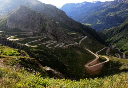 curvy road - curvy, mountains, tree, road