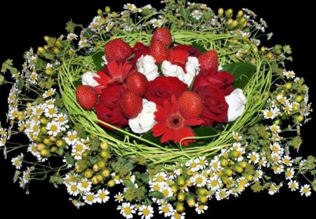 Strawberries - flowers, fruits, food, nature, strawberries