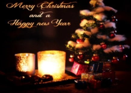 Merry Christmas and Happy New Year - christmas tree, happy new year, snow, candles, winter, holiday, tree