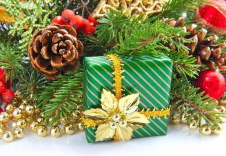 Christmas gift - christmas, christmas decor, christmas balls, box, ribbons, christmas gift