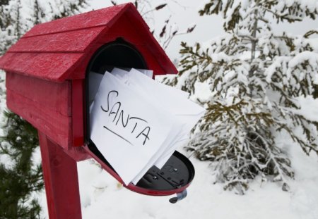 Touching Letter For Santaâ™¥ - winter, red mailbox, cold season, love, forever, letters, celebration, merry christmas, santa, nature, snow