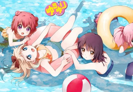 YuruYuriâ™ªâ™ª - chinatsu, akkarin, summer, ball, kyoko, yui, anime, manga, life guard