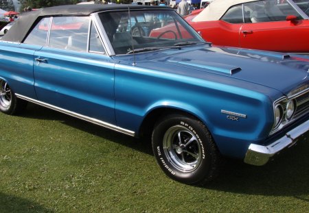 1967 Plymouth GTX ragtop - nickel, black, Plymouth, tires, blue, photography