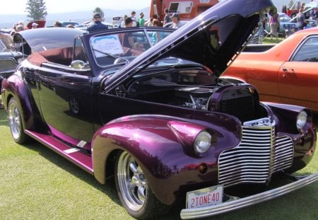 1940 Chevy Cabriolet - nickel, grills, headlights, chevrolet, purple, photography, engine