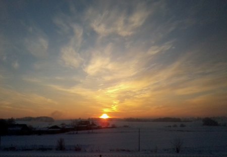 The sun rises. - clouds, winter, sun, rise