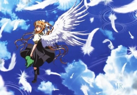 ~Take To The Sky~ - sky, air, feathers, peaceful, clouds, anime, wings, misuzu