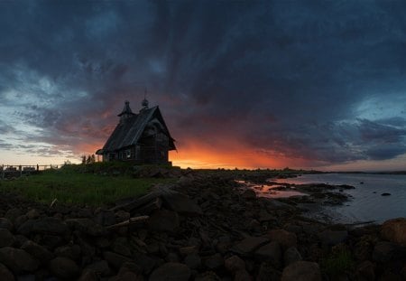 The old church - ocean, church, sea, coast