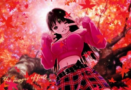 ~The Magic of Fall~ - fall, girl, peaceful, colorful, leaves, anime