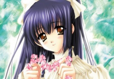 The Fragrance of Flowers - anime, flowers, girl, pretty