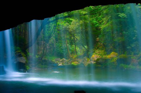 waterfall - nature, trees, beautiful, water, waterfall