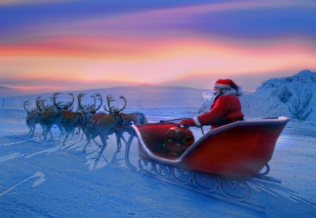 Santa is coming - new year, santa, snow, winter, sunset, christmas