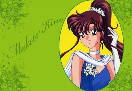 Makoto Kino - makoto kino, anime, anime girl, female, girl, flower, long hair, sailor moon, pony tail, sailor jupiter, bishoujo senshi sailor moon