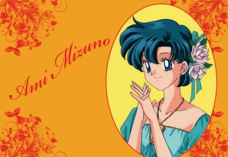 Ami Mizuno - flower, cute, short hair, anime, ami mizuno, anime girl, girl, bishoujo senshi sailor moon, sailor moon, female, sailor mercury, blue hair