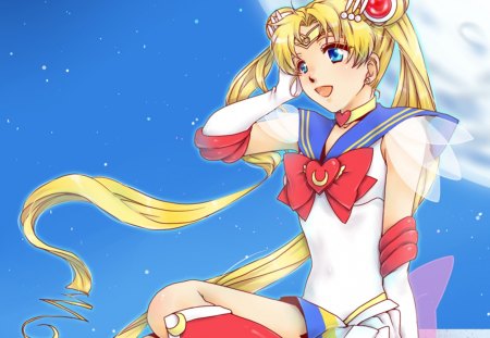 Sailor Moon - princess, princess serenity, female, anime girl, blonde hair, anime, ribbon, cute, moon, girl, magical girl, long hair, usagi tsukino, sailor moon, sweet, serena, dress, blonde