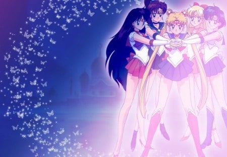 bishoujo senshi sailor moon - anime, female, wing, boots, magical, sailor moon, group, abstract, anime girl, hot, sailor mercury, girl, high heels, sailor mars, wings, butterfly, cute, sailor jupiter, sexy, sailor venus