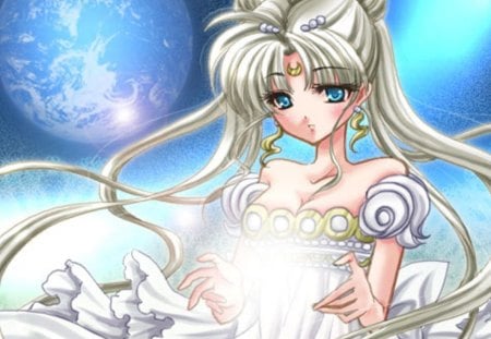 Serenity - princess, princess serenity, female, usagi, anime girl, blonde hair, anime, cute, moon, princess serena, girl, long hair, usagi tsukino, sailor moon, star, abstract, sweet, serena, dress, blonde