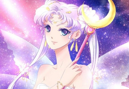 Serenity - star, wand, anime, female, wing, usagi tsukino, dress, blonde, long hair, sailor moon, crescent, princess, weapon, princess serenity, abstract, anime girl, usagi, girl, blonde hair, sweet, serena, wings, cute, princess serena