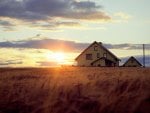 sunset over a farm