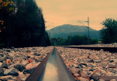 Railway track - train, tracks, nature, railway, track, mountain