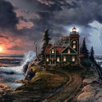 Stormy Lighthouse Oil Painting