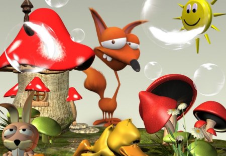 Red Fox - rabbit, fox, mushroom, spring, field