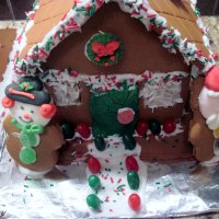 gingerbread house with Santa