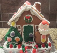 gingerbread house with green tree