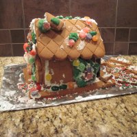 gingerbread house with brown roof